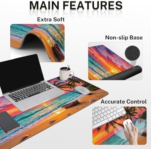 Arttown Keyboard Mouse Pad Set, 4 in 1 Desk Mat Set Ocean Beach Blue - Image 3