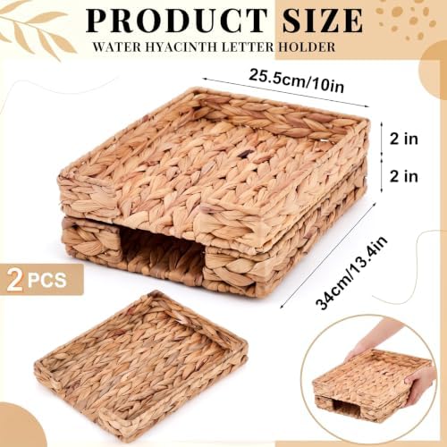 Yeaqee 2 Pcs Stackable Water Hyacinth Letter Tray, 13 x 9.5 x 2 Inch - Image 2