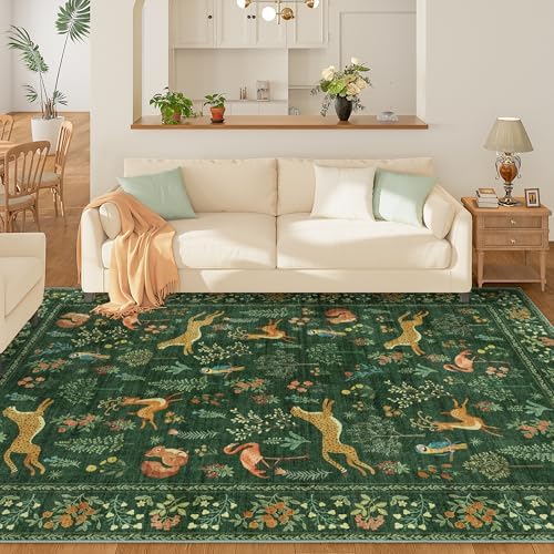 DUKINO 5x7 Area Rugs, Washable Animal Rug for Living Room Non Slip, Green - Image 6