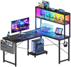Coleshome L Shaped Gaming Desk with Hutch & LED Light by Coleshome