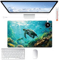 Heated Desk Pad Large Mouse Pad 23.6 x 14.1 inch with 3 Levels Heating & Auto Shut-Off Warm Mouse pad PU Leather Computer Mousepad for Home Office Work - Sea Turtles in The Ocean by BPQOJB