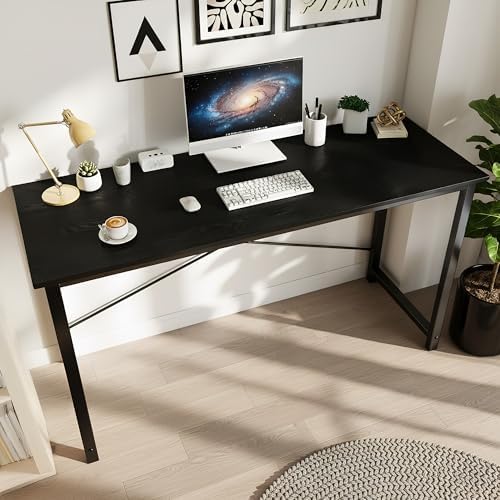 OLIXIS 55 Inch Computer Office Desk for Small Spaces, Writing Gaming Work Desk Modern Study Table with Storage Bag & Headphone Hook Home Bedroom, Black - Image 5