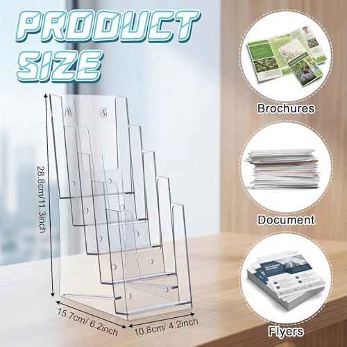 4 Pcs 5 Tier Acrylic Brochure Display, 4 Inch Wide, Wall or Desk - Image 2