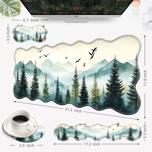 Desk Mat, Mouse Pad with Wrist Rest, 4-in-1 Large Mouse Pads for Desk, Ergonomic Mouse Pad and Keyboard Wrist Rest Gaming Keyboard Mat for Office,Misty Forest and Mountain - Image 6