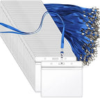 Segarty Lanyards with ID Holder, 200 Pack Horizontal Clear Plastic Name Tags Badege Holders Bulk, Blue Strap Clips Waterproof Ziplock Nametag Protector for Business Meeting, School, Office by Segarty
