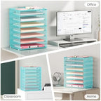 Lavatino 2 Pack 8-Tier Office Desk File Organizer, Letter Tray Paper Organizer with Handle, Including 5 Adjustable Slide Trays for Organizing Desk Workspace Accessories and Supplies (Blue Metal Mesh) - Image 5
