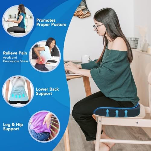 Seat Cushion & Lumbar Support Pillow for Office Chair, Car, Wheelchair Memory Foam Desk Chair Cushion for Sciatica, Lower Back & Tailbone Pain Relief Desk Pad with Adjustable Strap 3D Washable Cover - Image 2