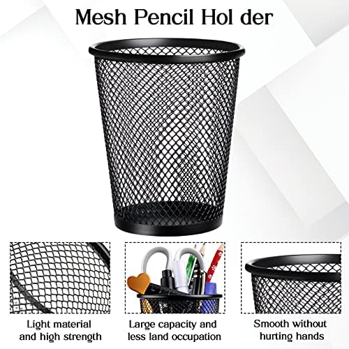 Leelosp 24 Pcs Pen Holder Mesh Pen Cup Bulk Metal Pencil Cup Holder for Desk Black Organizer Round Office Classroom for Back to School Students Kids Adult - Image 4