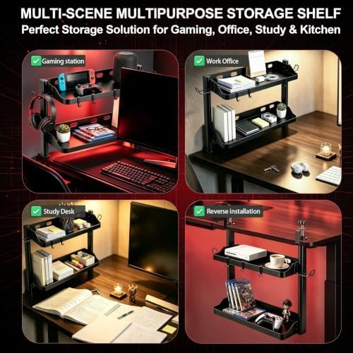 Clamp On Desk Shelf Organizer, 2-Tier Storage with Hooks - Image 7