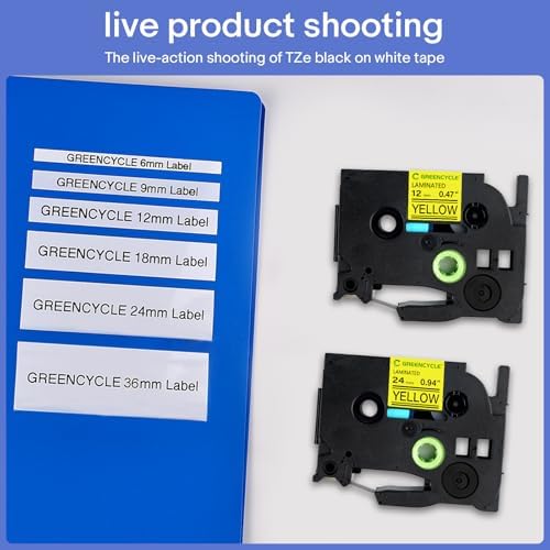 GREENCYCLE 10 Pack Compatible for Ptouch TZe-631 AZE 631 TZ631 TZ-631 1/2" 12mm 0.47 inch Laminated Black on Yellow TZ TZe Label Tapes Used in PTH110 PT-D200 PTD600 D400 Label Makers - Image 3