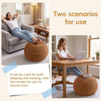 Hobestluk Stuffed Pouf Ottoman Footrest,Round Footstool,Large,Orange - Image 3