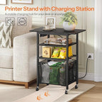 HOOBRO Printer Stand with Hanging File Drawer, Rolling Printer Cart on Wheels, Mobile Filing Cabinet Storage Shelf, Home Office Desk Side Organizer, Black BB17UPS01 - Image 4