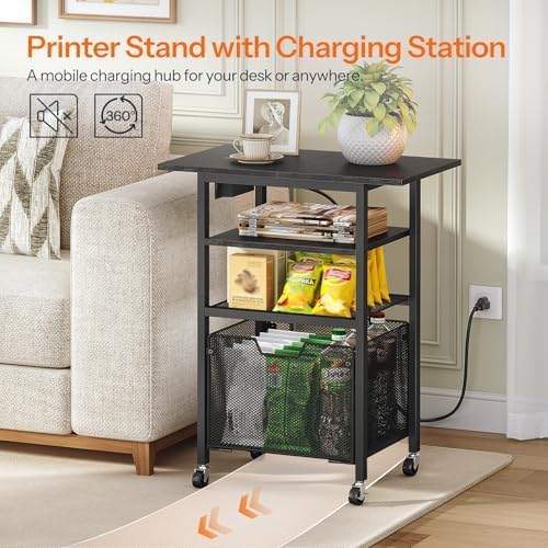 HOOBRO Printer Stand with Hanging File Drawer, Rolling Printer Cart on Wheels, Mobile Filing Cabinet Storage Shelf, Home Office Desk Side Organizer, Black BB17UPS01 - Image 4
