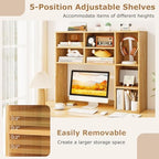 LDAILY Desktop Bookshelf, 37’’ Wood Desk Shelf with 7 Cubes & 3 Adjustable Shelves, 3-Tier Desk Display Rack, Desk Hutch for Dorm College Office Computer Monitor Up to 27’’ (Burlywood, 7 Shelves) - Image 5