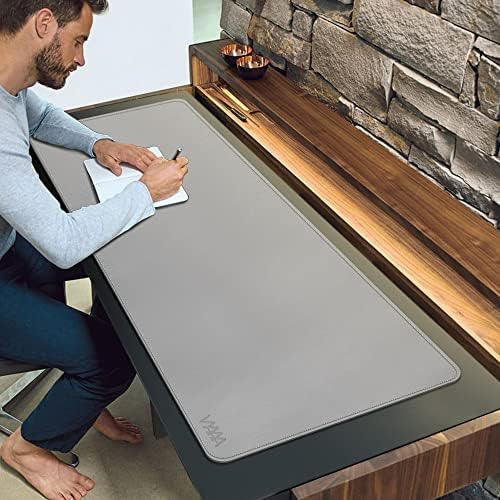 Vyaaa 55"x24"PU Leather Desk Mat, Large Desk Pad & Mouse Pad, Waterproof Office Desk Mat for Home Office, Gaming, Writing,Computer Desk Protector (Light Gray) - Image 4