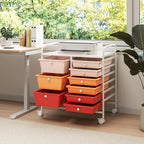 LDAILY 9 Drawer Rolling Storage Cart, Rolling Cart with Drawers for Classroom, Art Supply Craft Organizer on Wheel with Metal Frame & Handles for Home Office School - Image 2