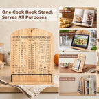 Cookbook Stand for Kitchen Counter, Solid Wood Adjustable with Built-in Kitchen Conversion Chart, Recipe Book Holder for iPad Tablet Cookbooks, Foldable & Portable with Non-Slip Base - Image 6