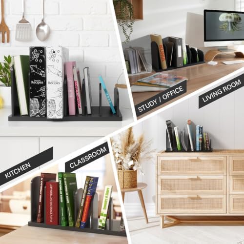 Cook Book Organizer, 6 Sections, Recipe Book Holder Rack, Tabletop Stand for Convenient Cookbook Storage, Vertical Cook Book Stand Kitchen, Binder Holder for Desk & Countertop (Black) - Image 2