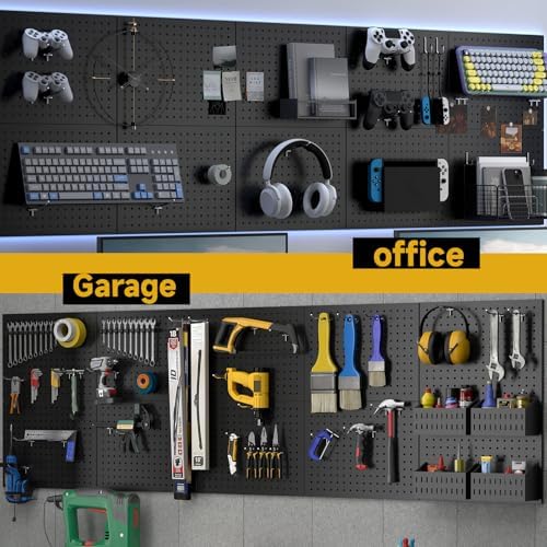 Peg Board, 4-pcs 16" x 12" Metal Pegboard Panels with 70 Hooks, Tool Organizer for Garage, Craft Room, Black - Image 6