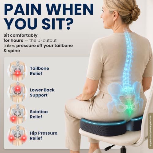 5 STARS UNITED Seat Cushion - Memory Foam Chair Cushion for Tailbone Pain Relief - Ergonomic Support for Coccyx, Sciatica & Butt - Office, Desk & Gaming Chair, Car Seat, Wheelchair, Airplane, D Gray - Image 2