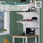 JWX DDB Standing Pegboard Shelf Unit, 30'' White Home Office shlef cabinets with Metal Pegboard and 15 Pieces Organizer Tool Holders - Image 4