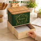 Orionstar Recipe Box Set with Wooden Drawer, Phone Stand, Vintage Green - Image 3