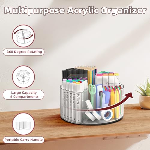 Absonic 250pcs Acrylic Pencil Holder Marker Organizer, Back to School 360-Degree Rotating Pen Holder, Crayon Organizers for Kids Pencil Organizer Caddy Art Supply Lazy Susan Organizer for Desk Office - Image 2