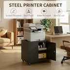 23.6" Metal Printer Stand with Lockable Storage Cabinet - Image 3