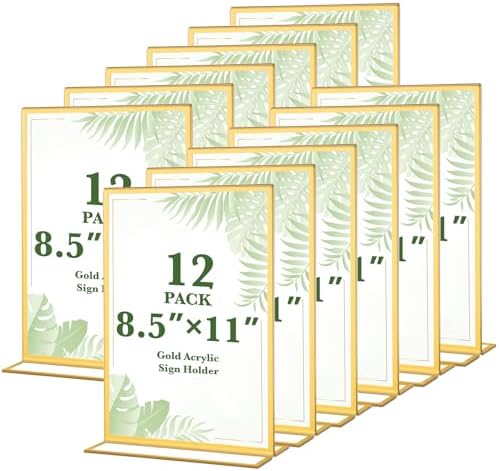 12 Pack Gold Acrylic Sign Holders 8.5x11 Inch Wedding Picture Frame by ALFFUN