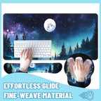 Moon Night Desk Mat Set Forest Aurora Sky Large Mouse Pad with Wrist Rest 4in1 Desk Mat for Desktop Ergonomic Computer Desk Arm Wrist Anti-Slip Computer Mouse Pad Home Office Gaming - Image 4