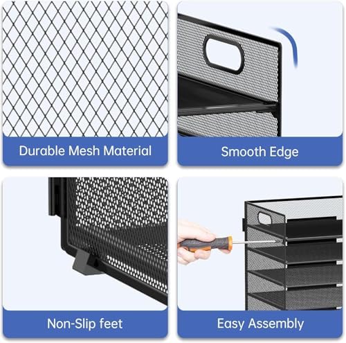 7 Tier Paper Organizer for Desk with Mesh Letter Trays and Handle 2 Pack - Image 4