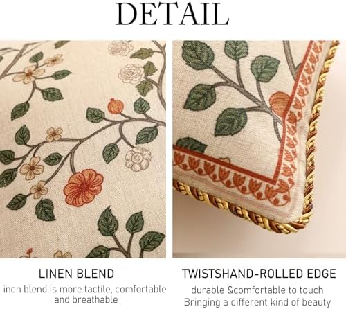ISAENNE Designer Elegant Linen Throw Pillow Cover,Set of 2,20"x12"-Flora A - Image 4