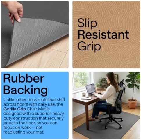 GORILLA GRIP Office Chair Mat for Hard Floors, Under Desk Rug, 58x46 Gray - Image 3