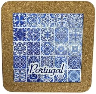 Portugal Azulejo Tiles, Ethnic Portugese Ceramic Tiles - Cork Trivets - Home & Wall Decorations (7.8 Inch - 20cm) (Portugal in 25 Blue Tiles) by GOLDTON