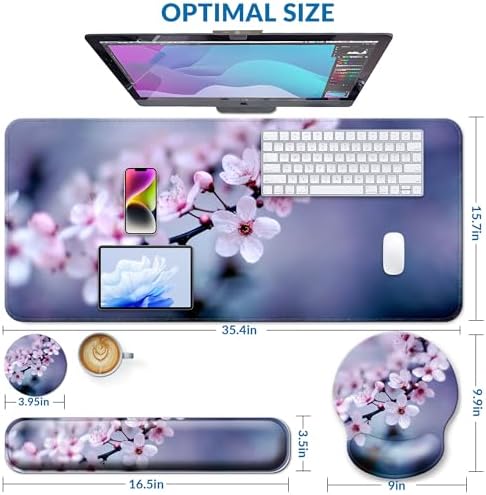 Desk Mat Set Keyboard and Mouse Pad with Wrist Rest Support - Image 2