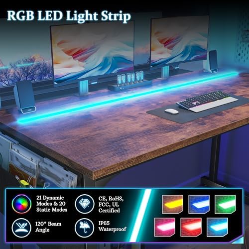 DurayLoly 71 Inch Office Desk with Waterproof LED Lights for Home Work - Image 6