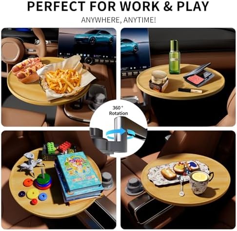 Car Tray & Car Desk for Laptop, 360° Rotating Wood Cup Holder Table, Steering Wheel Tray, Car Accessories for Women & Men,Compatible with Tesla Model Y/3/S, Ford F150/Explorer/Maverick & Most Vehicles - Image 6