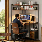 VENNQD Corner Desk with Drawers Shelves, Office Desk with Hutch, Triangle Corner Gaming Computer Desk with Storage Bag, Power Outlets and Hook for Home Office Workstation (Rustic Brown) - Image 7