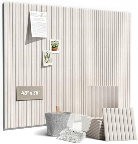 Felt Bulletin Board Tiles 48" x 36", Large Pin Board Wall Organizer Alternative, Self Adhesive Felt Wall Panels with 50 Push Pins & Storage Pouch for Office, Bedroom and Study Room, Oatmeal by janasse