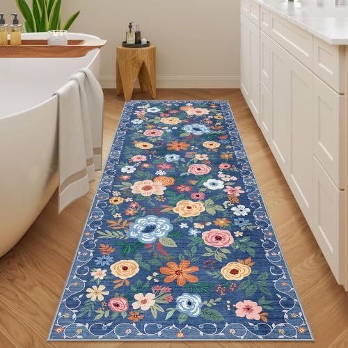 DUKINO 2.6x8 Runner Rug, Washable Runner Rug for Hallway Non Slip, Blue - Image 5