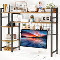 WAYTRIM Desk Shelf, Wood Desk Organizer Shelf 4 Tier Countertop Desktop Bookshelf Cubicle Storage Rack Top of Desk, Desk Hutch Dorm for Top of Desk Pegboard Hooks Set Desktop Display Rack (Brown) by WAYTRIM