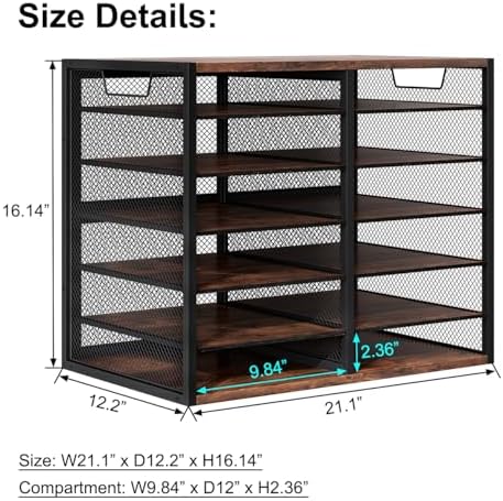PAG Mass Mail Sorter - Adjustable Mail Holder, Countertop Literature Organizer, Student Mailbox for Classroom, Desktop Bill Paper Organizer for Office Home School, 12 Compartments, Brown - Image 3