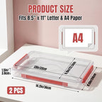 Clear Document Box, Portable A4 Paper Storage Organizer with Snap Latches, Stackable File Case for Certificates Photos Letter Size, Magazine Protector, 14.37" x 9.44" x 1.37" (2 Pack), Red - Image 2