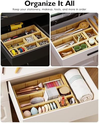 12-Piece Bamboo Drawer Organizer Set, 24 Compartments Modular Storage - Image 7