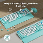 Wireless Keyboard Mouse Combo, Magnetic Wrist Rest, Round Keycap, Aqua Blue - Image 4