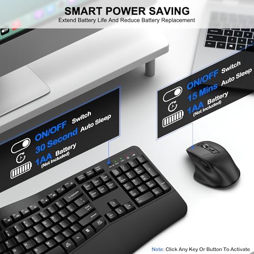 Wireless Keyboard and Mouse Combo, 2.4G Ergonomic Wave Keys(Black) - Image 6