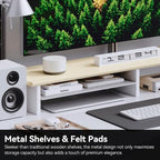 FENSULN Dual‑Tier Monitor Stand for Minimalist Wooden and Metal Riser Shelf Desktop Stands Organizer with Underneath Storage for Dual Monitors, Laptops, Home Office Aesthetic Beige - Image 4