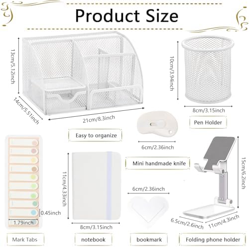 Office Supplies,Desk Accessories,Stapler and Tape Dispenser Set,1000 Staples,Staple Remover,Pen Holder,Folding Phone Holder,Journal Notebook,Ballpoint Pen,Scissor,Ruler,Clear Tape,Sticky Notes,Ect - Image 5