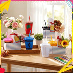 Qinyoung 24 Set/74 Pcs Back to School Teacher Appreciation Gifts Red Blue Lined Drink Carrier with Handle, 16 oz Teacher Tumblers with Lids Straws, Pencil Greeting Card Back to School Party Supplies - Image 5