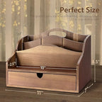 Rebee Vision Acacia Wood Mail Organizer for Desk with Drawer Entryway,Brown - Image 3